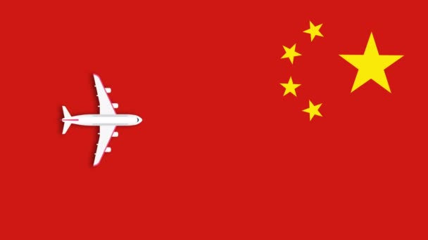 悬挂中国国旗的动画飞机4K运动动画 — 图库视频影像