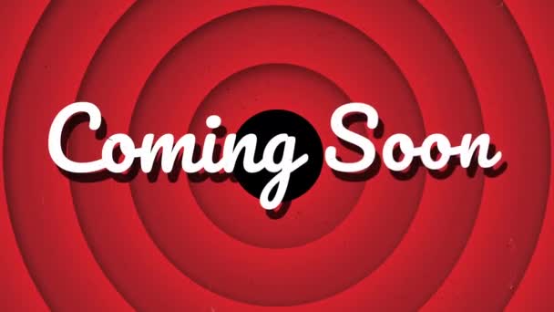 近いうちに来るテキスト 漫画のグラウンジ 集中的な赤い円形のカーテンが付いているイントロ — ストック動画