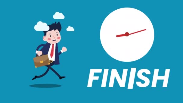 Businessman Running Finish Message Motion Animation — Stock Video