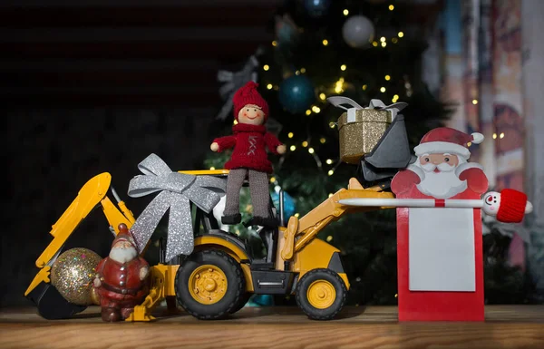 Conceito Cumprimentos Negócios Ano Novo Empresa Construção Bulldozer Brinquedo Escavadeira — Fotografia de Stock