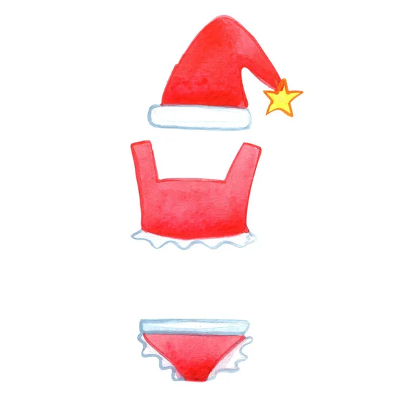 Santa Baddräkt Med Hatt Akvarell För Kostym Sommar Jul Semester — Stockfoto