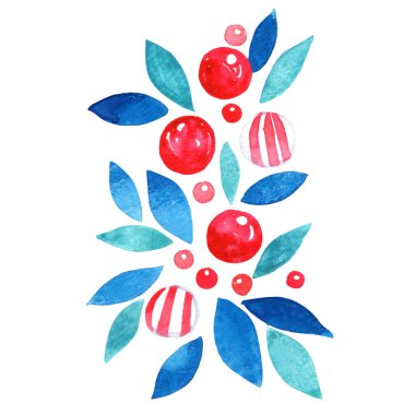 Noel şekeri, yapraklı yabani böğürtlen Noel etkinliğinde süsleme için suluboya resimleme.