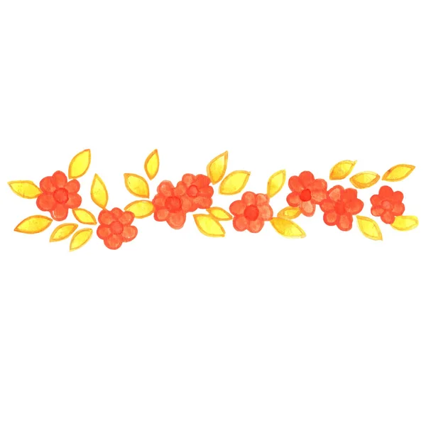 Yellow leaves with orange flower border watercolor for decoration on Autumn and wedding event.