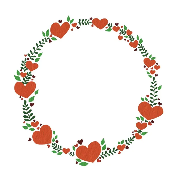 Red Heart Fern Wreath Illustration Decoration Wedding Valentines Day — Stock Photo, Image