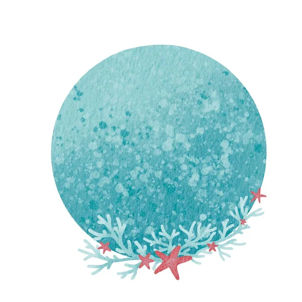 Água Mar Forma Círculo Banner Com Coral Estrela Mar Ilustração — Fotografia de Stock