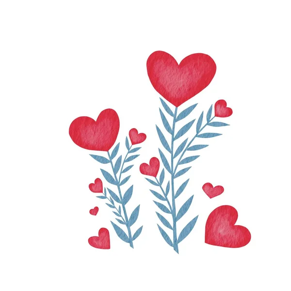 Цветение Красного Сердца Иллюстрацией Листа Украшения День Святого Валентина Свадебное — стоковое фото