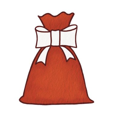 Noel hediyesi ve alışveriş konseptiyle süslenmiş kırmızı hediye çantası..