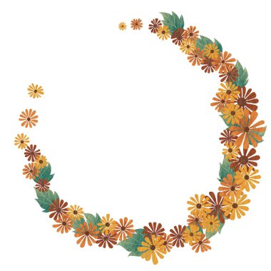 Sarı ve turuncu papatya çiçeği suluboya çelengi yaz ve bahar mevsimlerinde dekorasyon için..