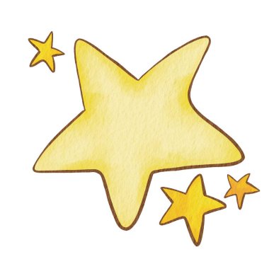 yellow star shape watercolor illustration for decoration on party and night times.