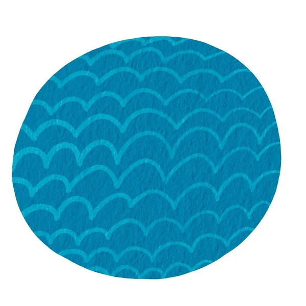 Water wave line in blue ocean round shape watercolor illustration for decoration on aquatic and ocean concept.