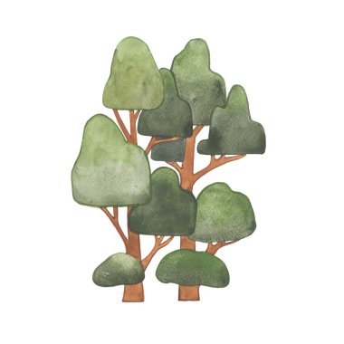 Bahar mevsiminde bahçe ve doğa parkı konsepti için suluboya resimleme yapan dev ağaçlar..