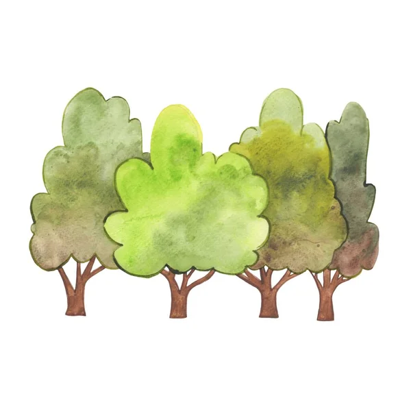 Riesige Bäume Zur Frühlingszeit Aquarell Illustration Zur Dekoration Auf Garten — Stockfoto
