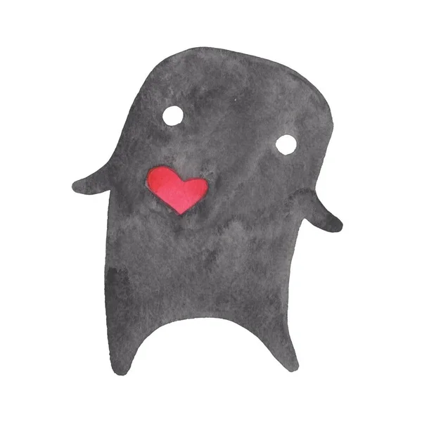 Shadow Man Cartoon Characters Red Heart Watercolor Illustration Decoration Self — Stock Photo, Image