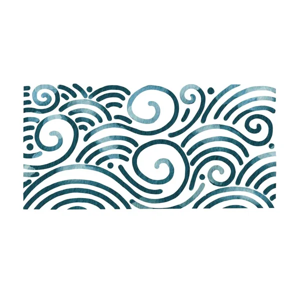 Abstract wave line watercolor illustration border for decoration on sea and nautical concept.