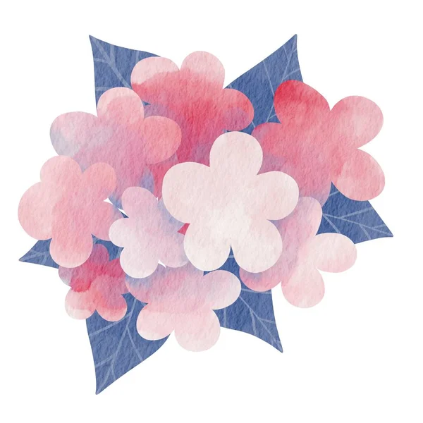 Pink flower bouquet with violet leaves watercolor illustration for decoration on garden and spring season.