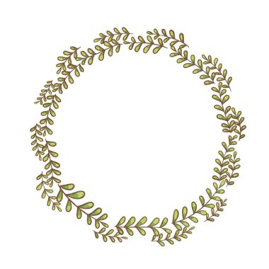 Bahçe ve doğa konsepti için yeşil sarmaşık çelengi çizimi.