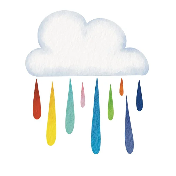 Regenwolk Met Kleurrijke Regen Aquarel Illustratie Voor Decoratie Fantasie Weer — Stockfoto