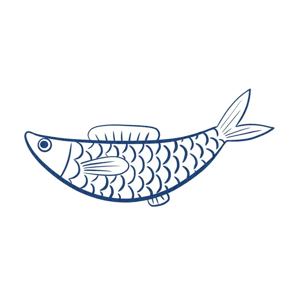 Fish Symbol Linii Doodle Dekoracji Żywności Koncepcji Życia Morskiego — Zdjęcie stockowe