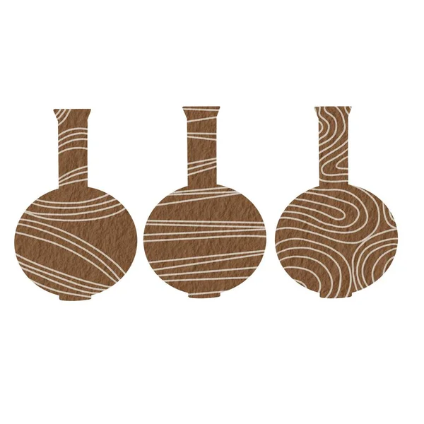 Tre Vaso Terracotta Acquerello Illustrazione Decorazione Ceramica Antico Concetto — Foto Stock