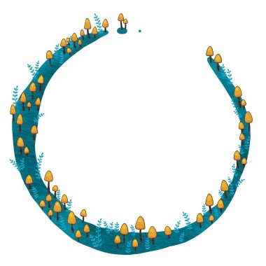 Yeşil çimlerdeki sarı mantar bahçedeki süsleme ve doğa sahneleri konsepti için suluboya çizim.