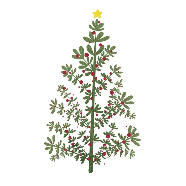 Árbol Navidad Abstracto Con Bolas Rojas Ilustración Acuarela Para Decoración — Foto de Stock