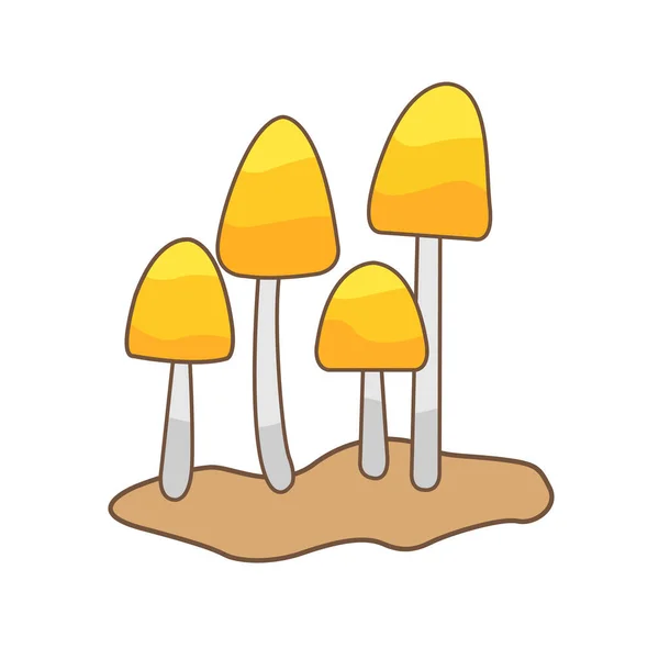 Yellow Mushroom Ground Vector Illustration Decoration Wild Scene Nature Concept — Stock Vector