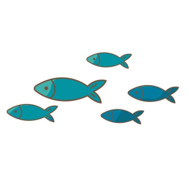 Deniz yaşamı, balıkçılık ve okyanus konsepti üzerine süsleme için balık illüstrasyonu okulu.