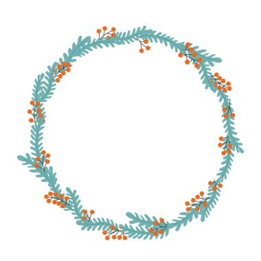 Tropikal eğreltiotu yaprakları ile yabani meyve çelengi çizimi.