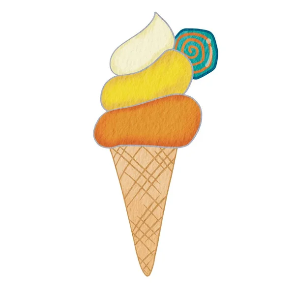 Γλυκό Καλαμπόκι Παγωτού Ακουαρέλα Εικονογράφηση Για Διακόσμηση Στις Απόκριες Κόμμα — Φωτογραφία Αρχείου