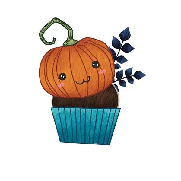 Citrouille Avec Des Cupcakes Chocolat Illustration Pour Décoration Sur Halloween — Photo