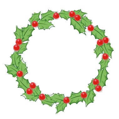 Noel bayramı festivali için kırmızı böğürtlen çelengi takılı soyut kutsal yapraklar, yeni yıl ve kış mevsimi.