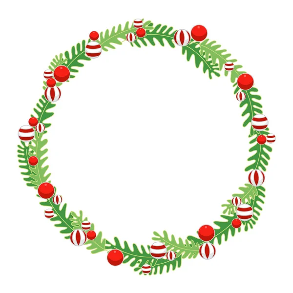 Hojas Helecho Con Corona Bolas Navidad Para Decoración Evento Vacaciones — Vector de stock