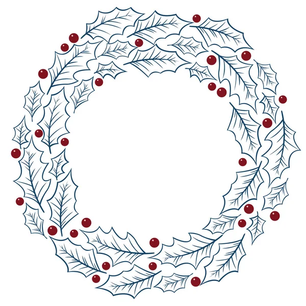 Holly Foglie Con Corona Bacche Decorazione Festa Natale Capodanno Evento — Vettoriale Stock