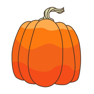 Doğa yiyecekleri, tarım, Cadılar Bayramı ziyafeti ve Sonbahar mevsimleri üzerine dekorasyon için balkabağı düz tasarımı çizimi.