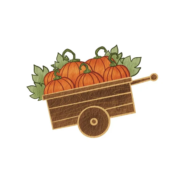 Abóboras Madeira Carrinho Ilustração Para Decoração Agricultura Halloween Thanksgiving Festival — Fotografia de Stock