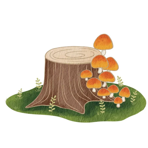 Yellow Mushroom Log Illustration Decoration Nature Scenes Nature Concept — Stock Photo, Image