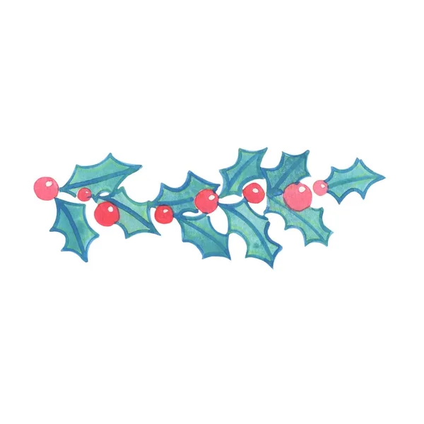 Holly Bladeren Met Bessen Rand Aquarel Illustratie Voor Decoratie Kerstmis — Stockfoto