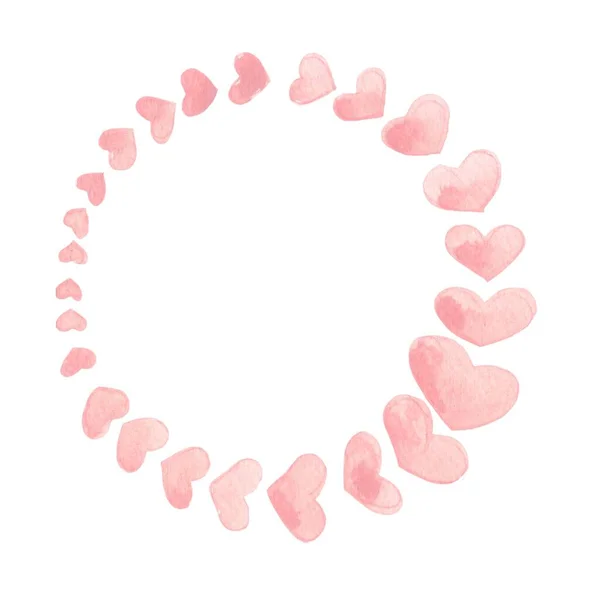 Pink Hearts Wreath Watercolor Illustration Decoration Wedding Event Valentine Festival — Stock Photo, Image
