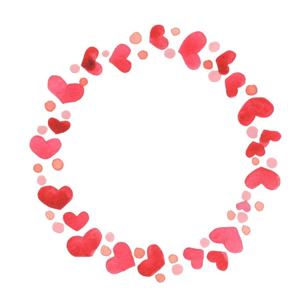 結婚式やバレンタインの祭りの装飾のためのバブルリース水彩イラストと赤とピンクの心 — ストック写真