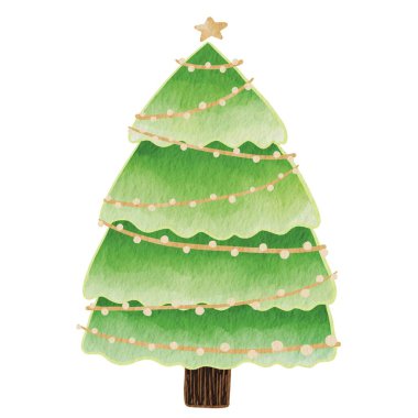 Çelenk ışıklı soyut Noel ağacı ve noel etkinliği için yıldız çizimi.