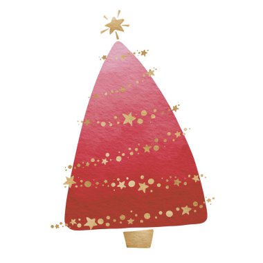 Yıldız manzaralı soyut pembe Noel ağacı ve Noel tatili için Noel yıldızı çizimi.