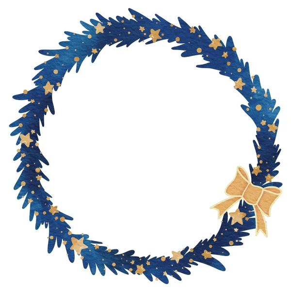 Grinalda Natal Com Estrela Arco Ouro Ilustração Aquarela Para Decoração — Fotografia de Stock