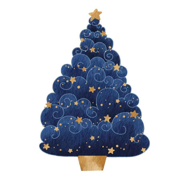 Abstrakte Nachtwolke Mit Stern Weihnachtsbaum Aquarell Illustration Zur Dekoration Weihnachten — Stockfoto