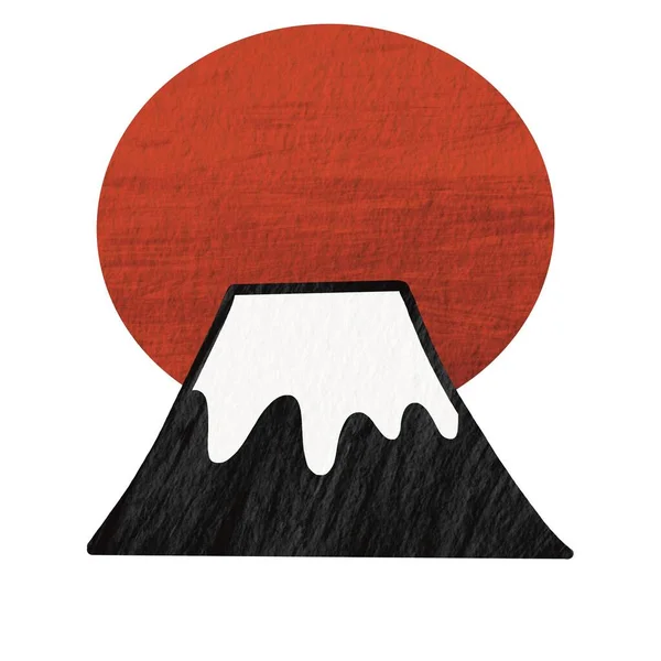 Montagna Fuji Con Illustrazione Alba Rossa Decorazione Sul Segno Giapponese — Foto Stock