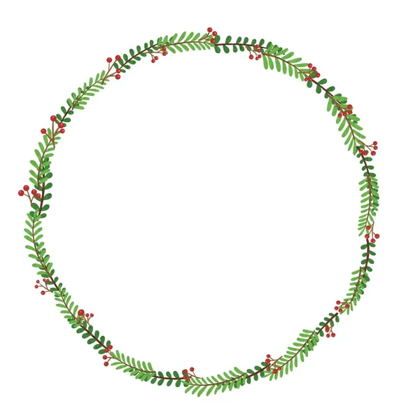 Grüne Farnblätter Mit Wildbeerkranz Aquarell Illustration Zur Dekoration Weihnachten — Stockfoto