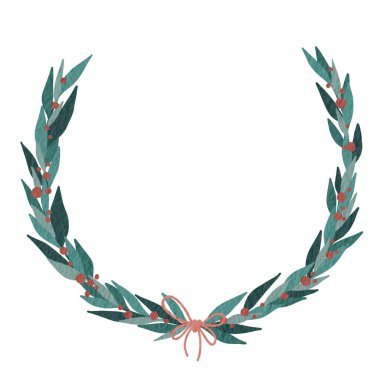 Yaban mersinli bir demet yeşil yaprak ve Noel süsü suluboya çelengi Noel etkinliklerinde süsleme için..