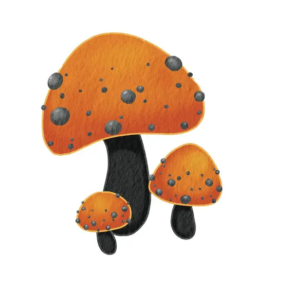 Fantasia Arancione Nero Fungo Acquerello Illustrazione Decorazione Sulla Festa Halloween — Foto Stock
