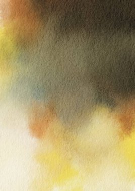 Sonbahar mevsiminde dekorasyon için kağıt üzerinde soyut sarı, turuncu ve yeşil ıslak fırça.