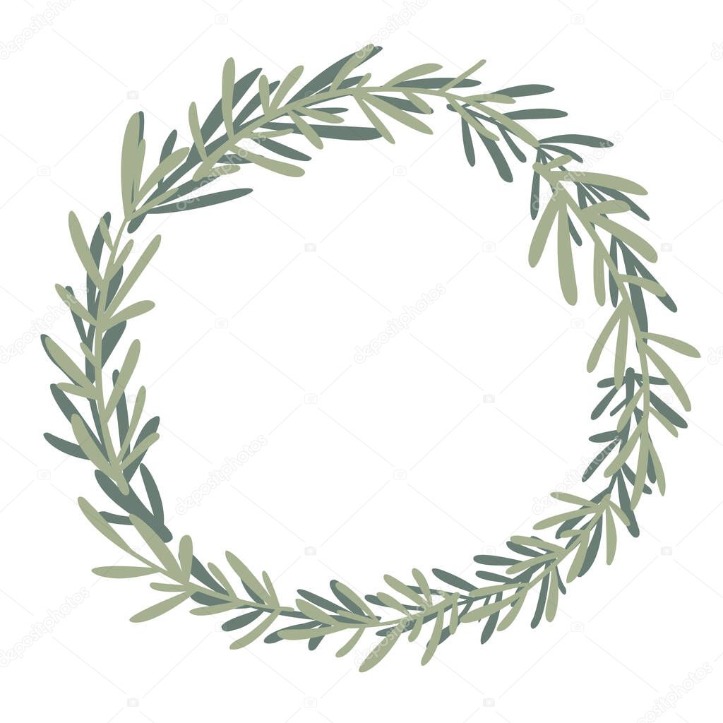 Flat design green herb leaves wreath frame illustration for decoration on nature, garden, wild and organic life style.