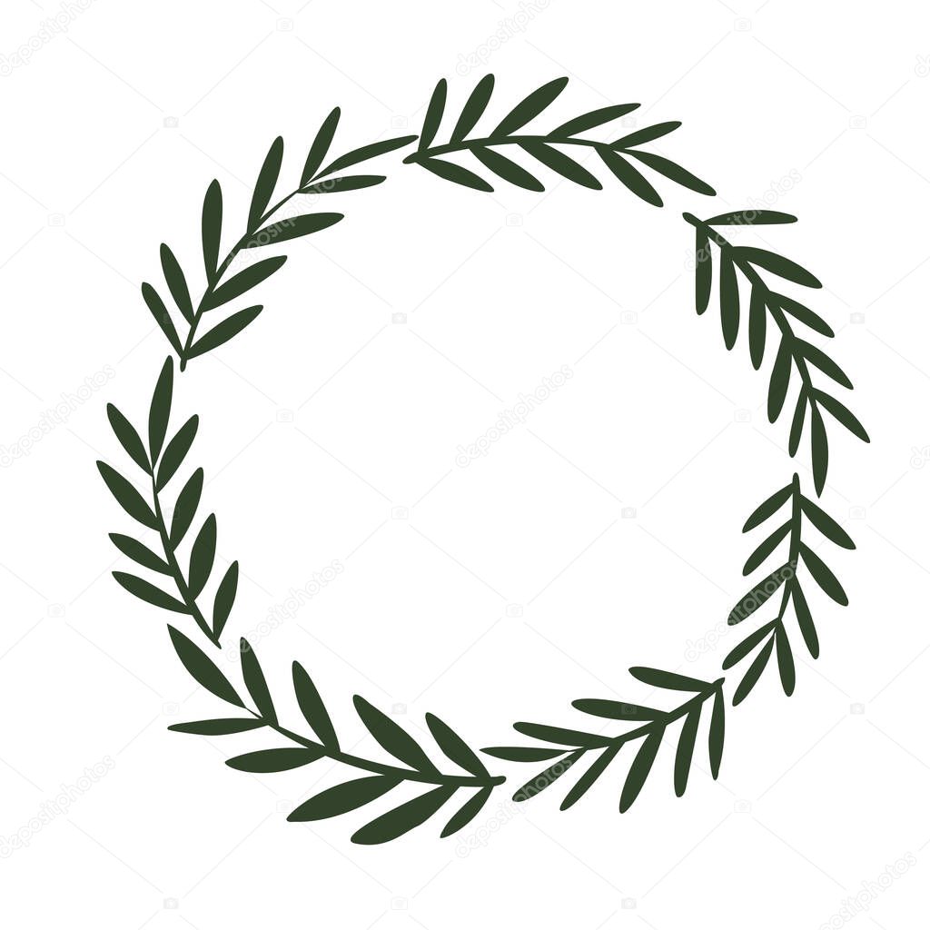 Flat design fern leaves wreath frame illustration for decoration on nature, garden, wild and organic life style.